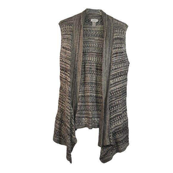 Avenue Women's Plus Size 18/20 Knit Waterfall Cardigan Vest Beige & Gray Acrylic - Picture 1 of 5